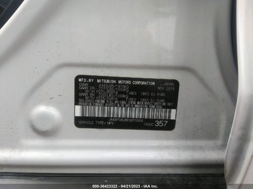 2019 MITSUBISHI OUTLANDER SPORT 2.0 - JA4AP3AU8KU015564