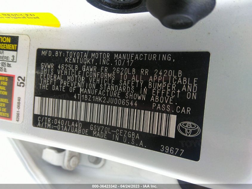 2018 TOYOTA CAMRY V6 - 4T1BZ1HK2JU006544