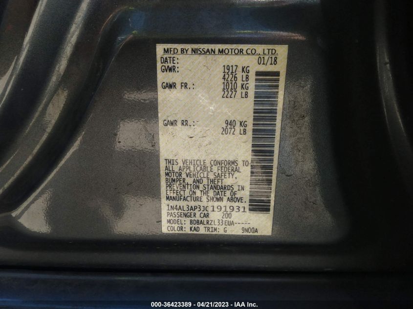 2018 NISSAN ALTIMA 2.5 SL - 1N4AL3AP3JC191931