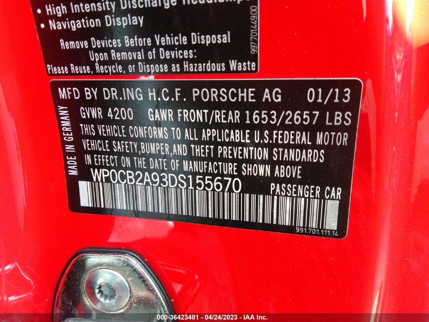 2013 PORSCHE 911 CARRERA - WP0CB2A93DS155670