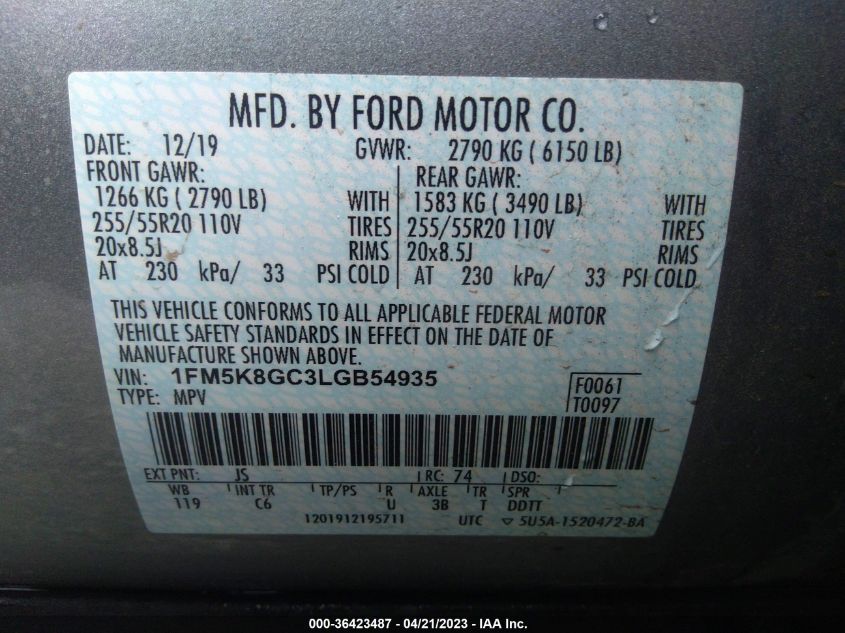 2020 FORD EXPLORER ST - 1FM5K8GC3LGB54935