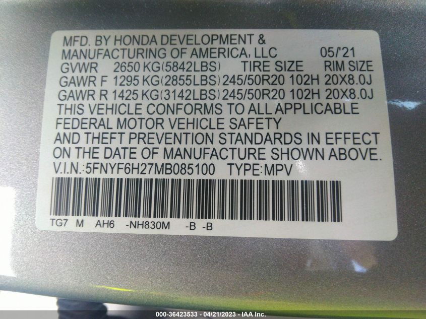 2021 HONDA PILOT SPECIAL EDITION - 5FNYF6H27MB085100