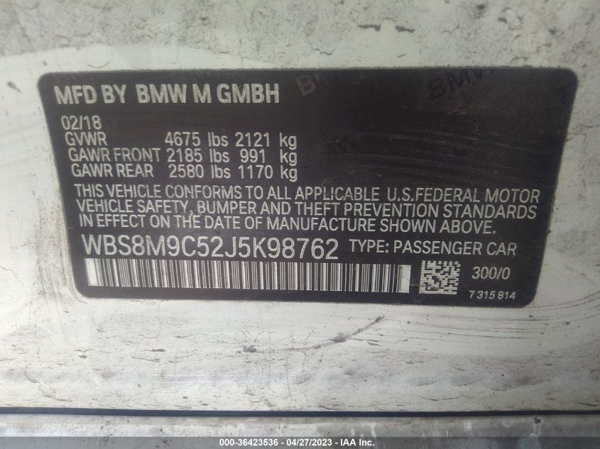 2018 BMW M3 - WBS8M9C52J5K98762