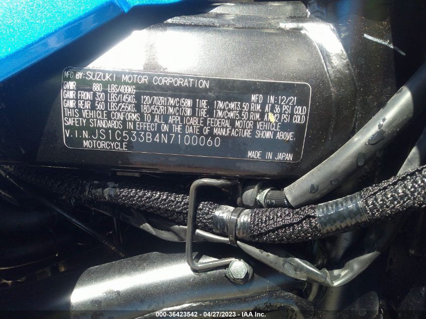 2022 SUZUKI GSX-S750 M/Z - JS1C533B4N7100060