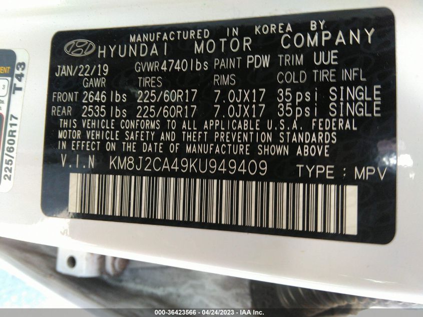 2019 HYUNDAI TUCSON SE - KM8J2CA49KU949409