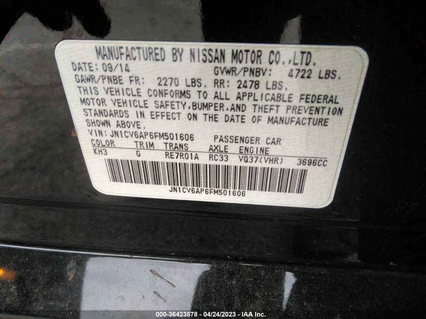 2015 INFINITI Q40 JN1CV6AP6FM501606