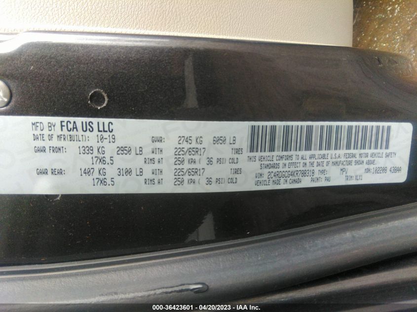 2019 DODGE GRAND CARAVAN SXT - 2C4RDGCG4KR788318
