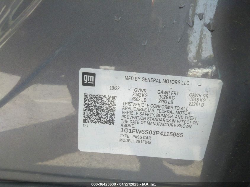 2023 CHEVROLET BOLT EV 1LT - 1G1FW6S03P4115065