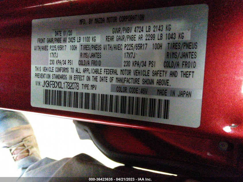 VIN JM3KFBCM0L1782078 2020 MAZDA CX-5 TOURING