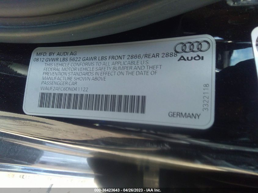 2013 AUDI S6 PRESTIGE - WAUF2AFC6DN041122