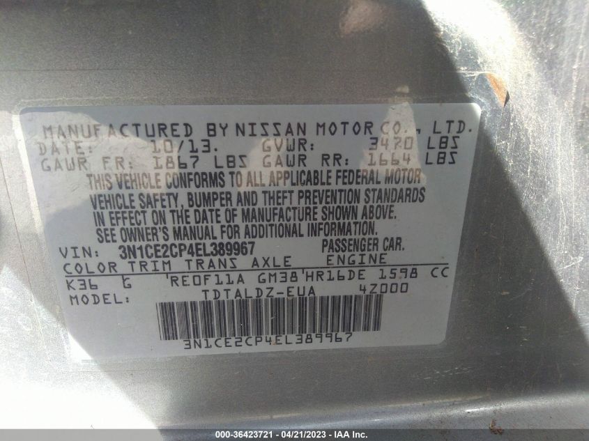 2014 NISSAN VERSA NOTE SV - 3N1CE2CP4EL389967