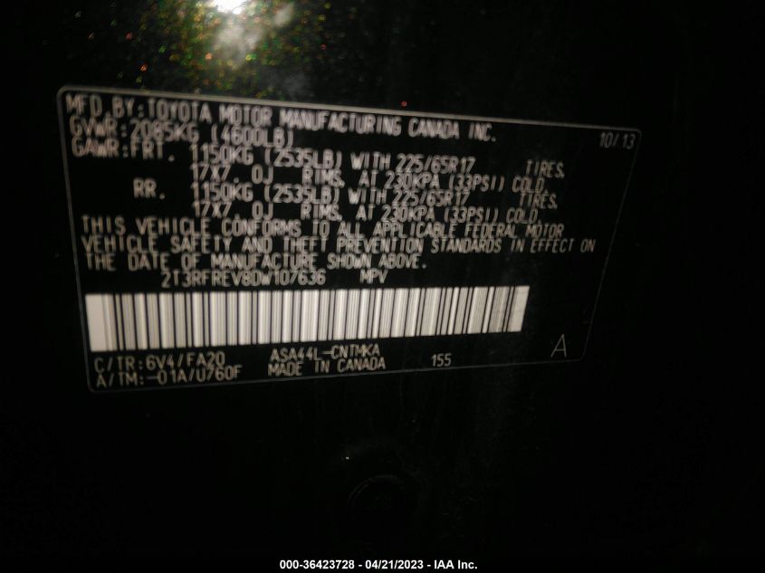 2013 TOYOTA RAV4 XLE - 2T3RFREV8DW107636