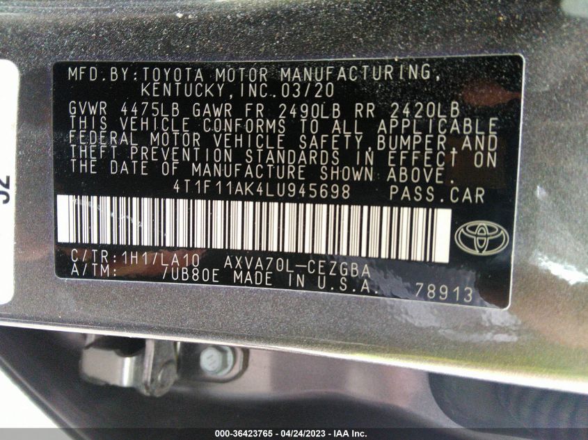 2020 TOYOTA CAMRY XLE - 4T1F11AK4LU945698