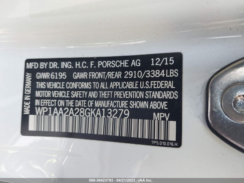 2016 PORSCHE CAYENNE WP1AA2A28GKA13279