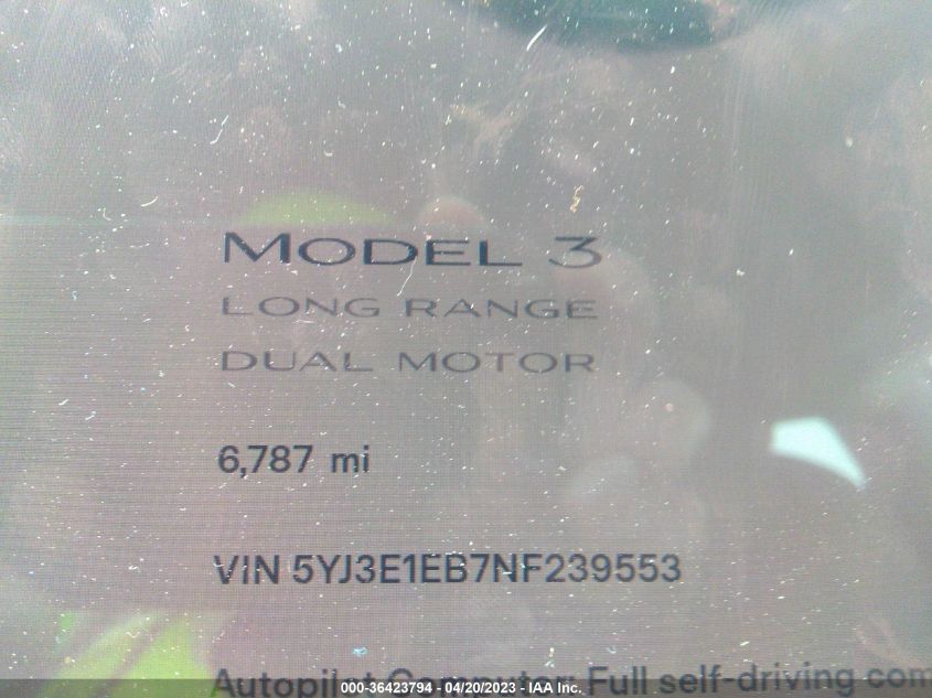 2022 TESLA MODEL 3 LONG RANGE - 5YJ3E1EB7NF239553