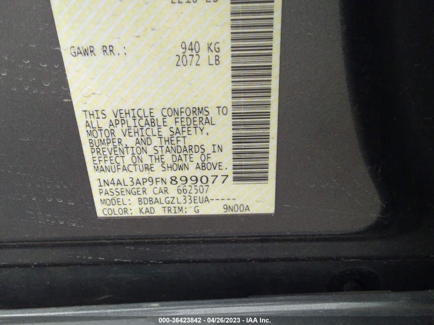 2015 NISSAN ALTIMA 2.5 - 1N4AL3AP9FN899077