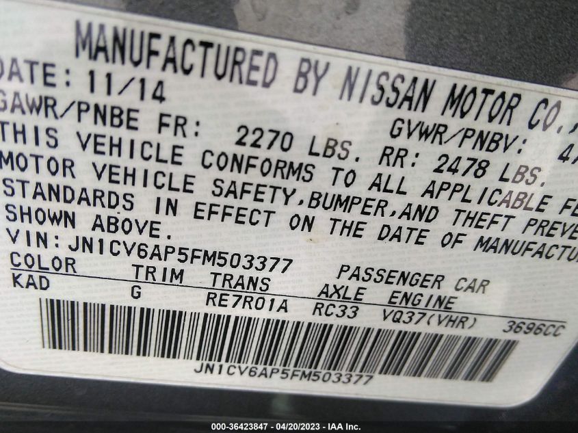2015 INFINITI Q40 JN1CV6AP5FM503377