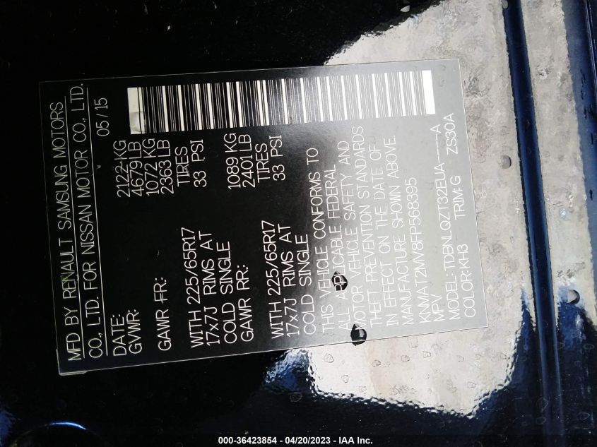 2015 NISSAN ROGUE SV - KNMAT2MV8FP568395