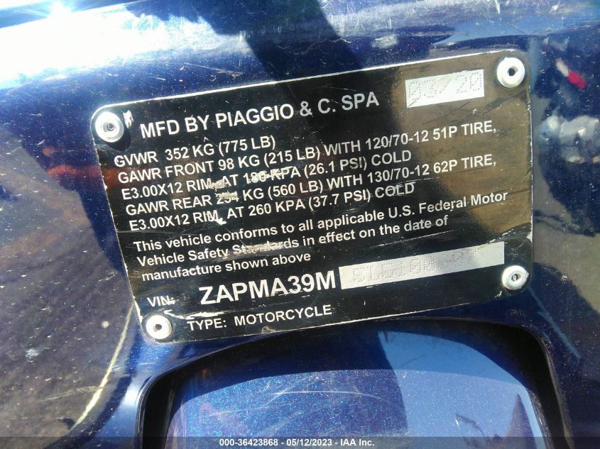 2020 VESPA GTS ZAPMA39M5L5100607