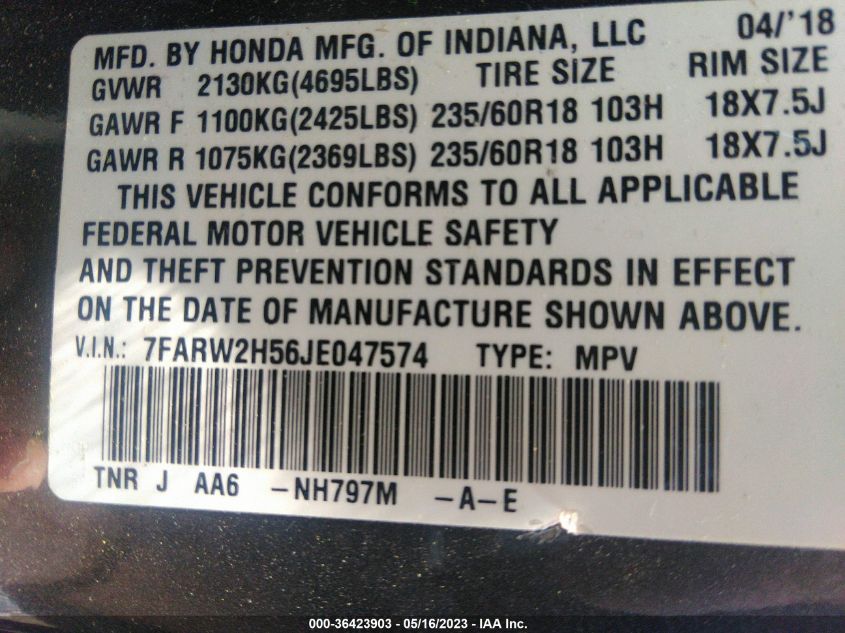 2018 HONDA CR-V EX - 7FARW2H56JE047574