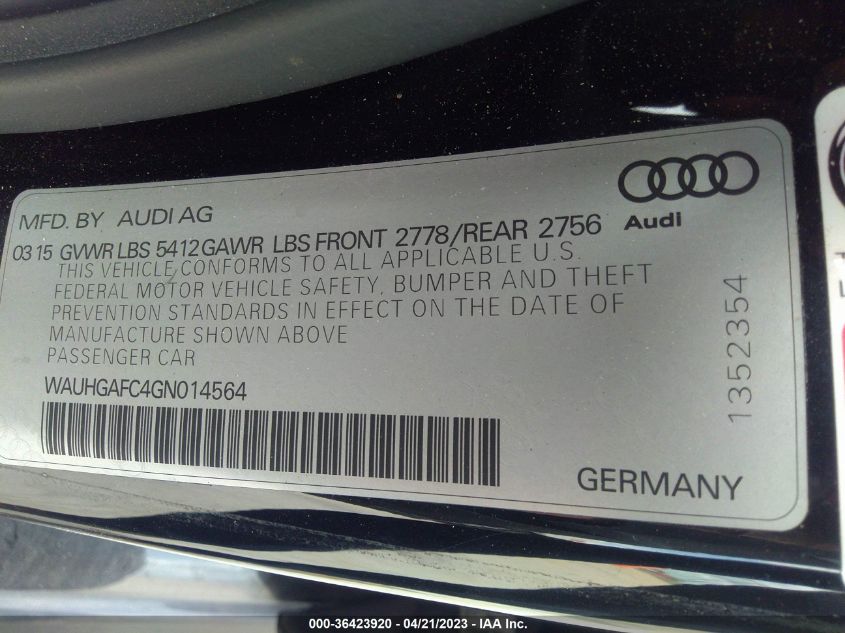 2016 AUDI A6 3.0T PRESTIGE - WAUHGAFC4GN014564