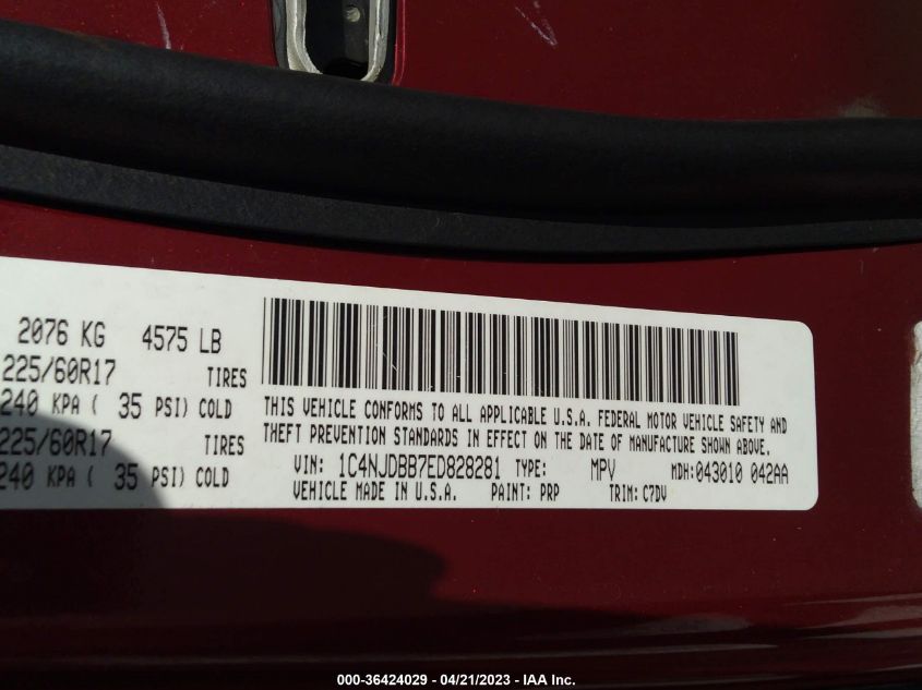 2014 JEEP COMPASS SPORT - 1C4NJDBB7ED828281