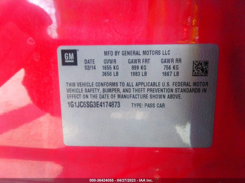 2014 CHEVROLET SONIC LT - 1G1JC6SG3E4174873