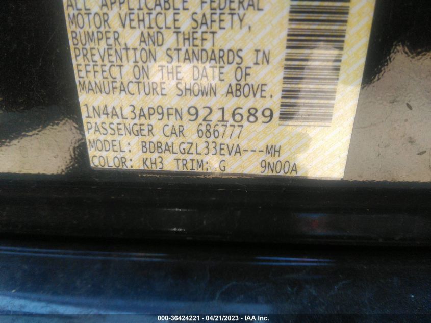 2015 NISSAN ALTIMA 2.5 S - 1N4AL3AP9FN921689
