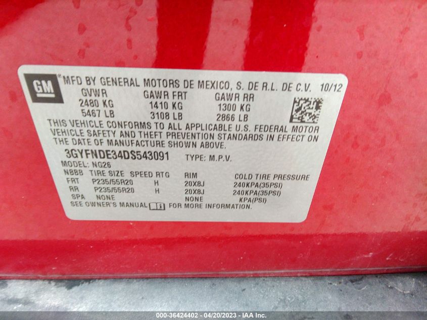 2013 CADILLAC SRX PERFORMANCE COLLECTION - 3GYFNDE34DS543091