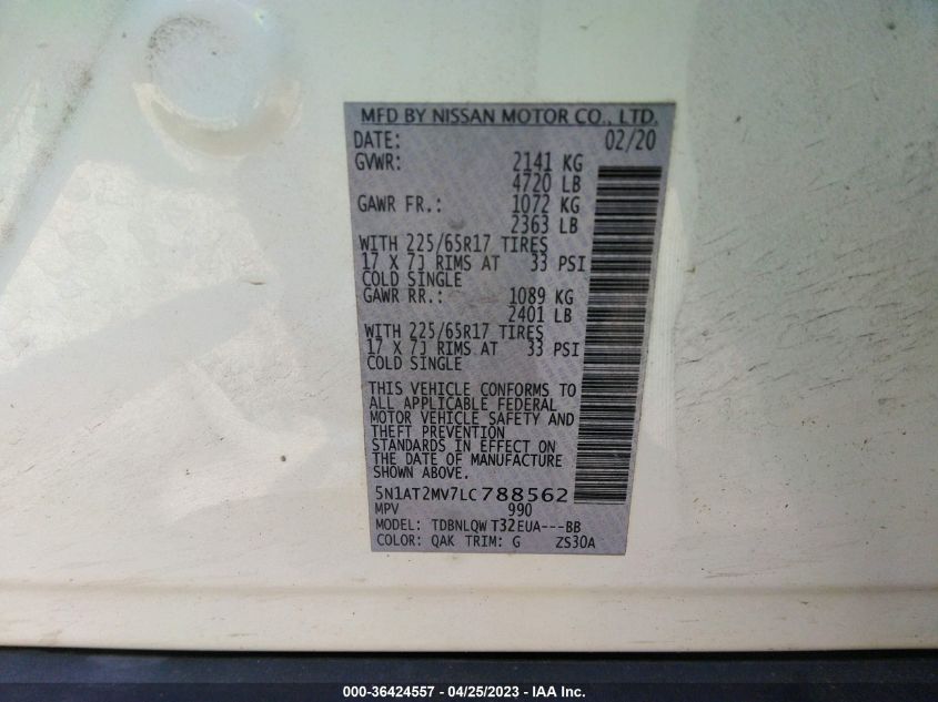 2020 NISSAN ROGUE SV - 5N1AT2MV7LC788562