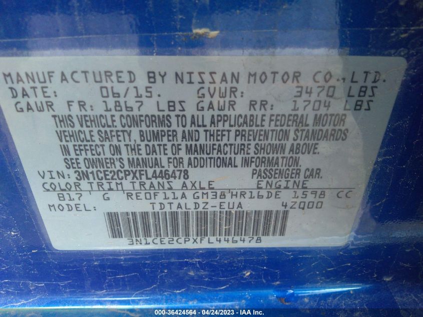 2015 NISSAN VERSA NOTE S/S PLUS/SV/SR/SL - 3N1CE2CPXFL446478
