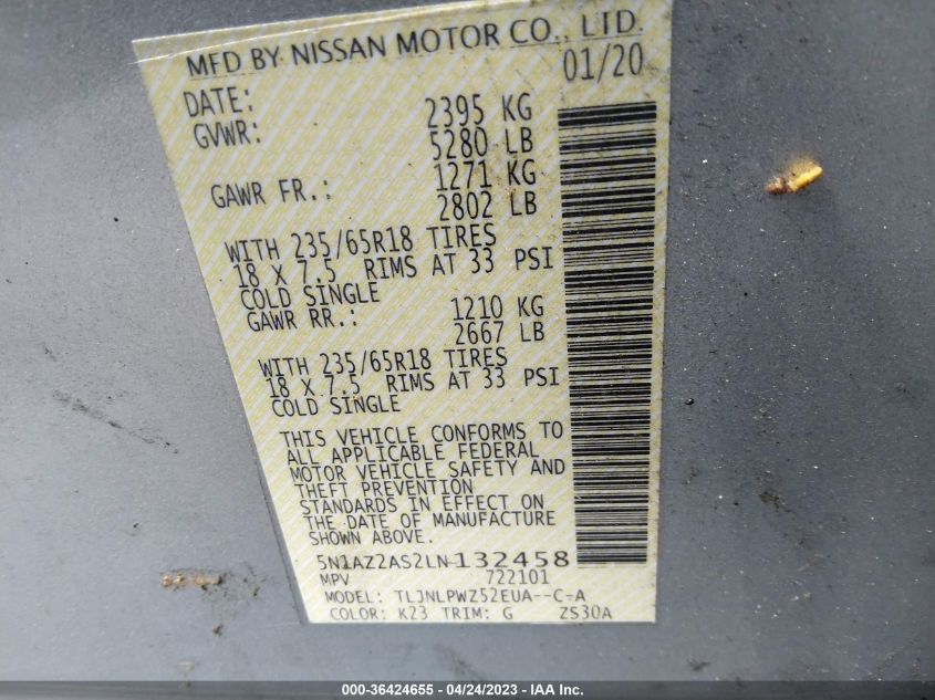 2020 NISSAN MURANO S - 5N1AZ2AS2LN132458