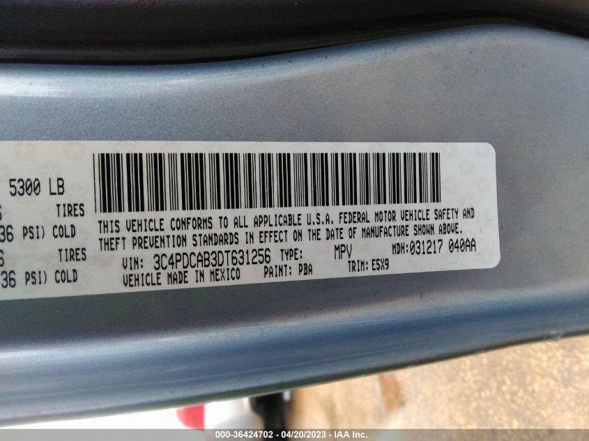 2013 DODGE JOURNEY AMERICAN VALUE PKG - 3C4PDCAB3DT631256