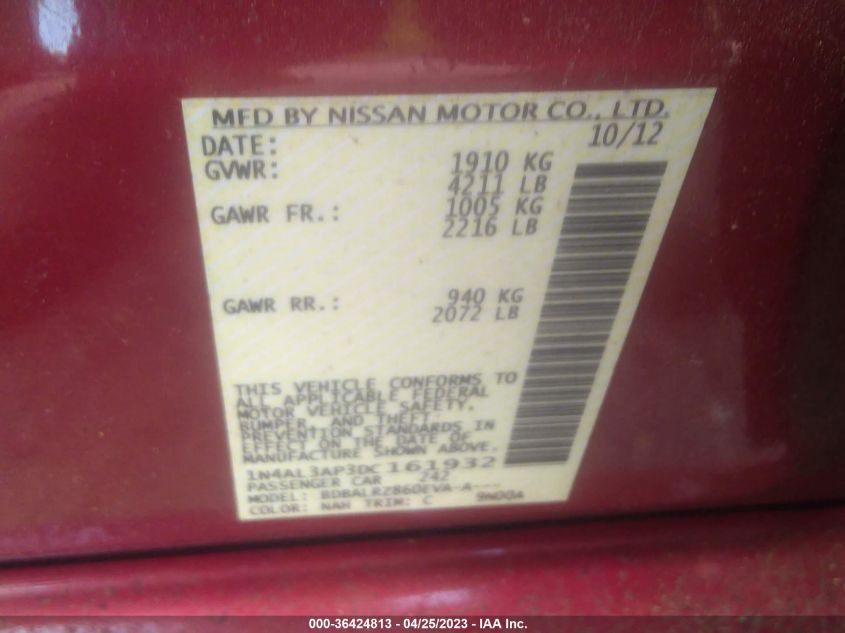 2013 NISSAN ALTIMA 2.5 S - 1N4AL3AP3DC161932