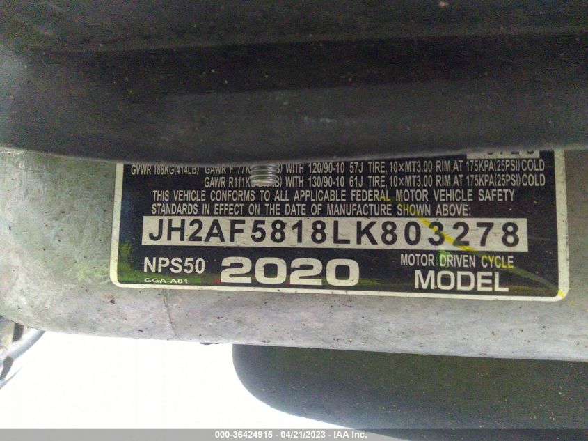 2020 HONDA NPS50 - JH2AF5818LK803278