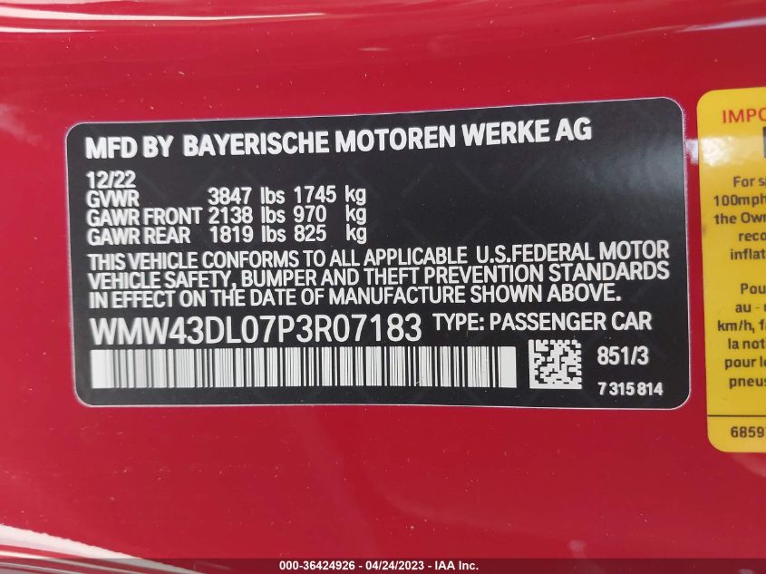 2023 MINI COOPER S - WMW43BL07P3R07183