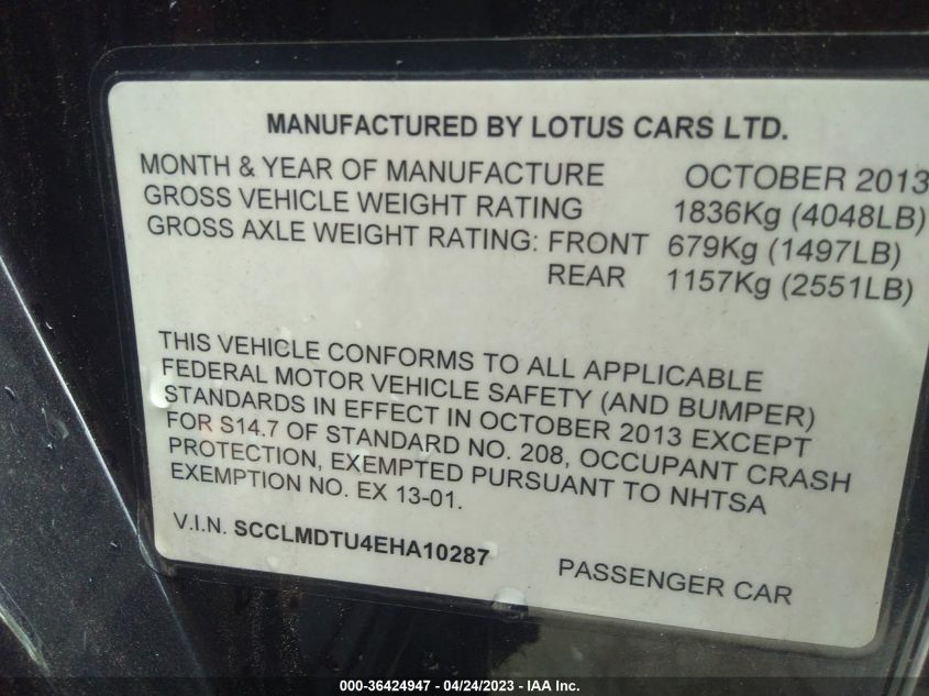2014 LOTUS EVORA 2+2 SCCLMDTU4EHA10287
