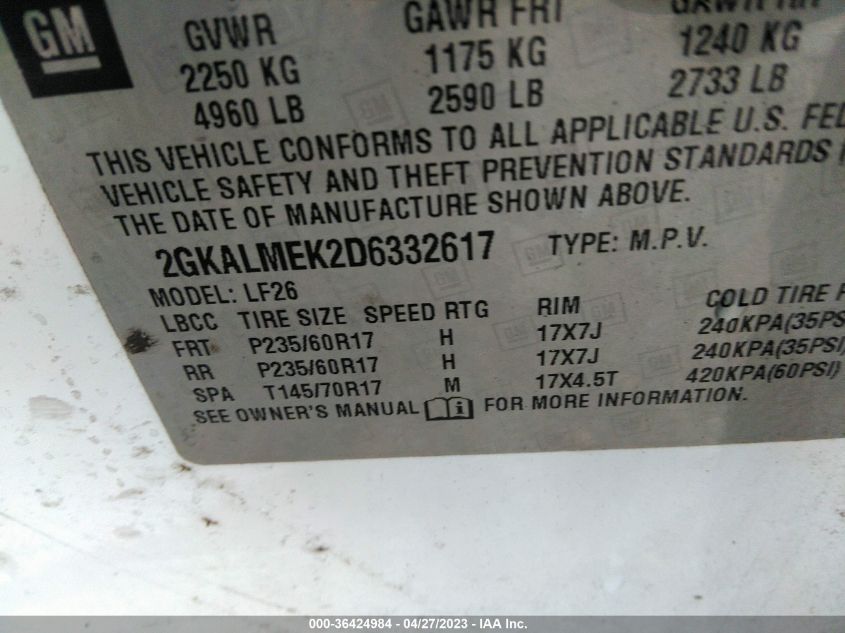 2013 GMC TERRAIN SLE - 2GKALMEK2D6332617
