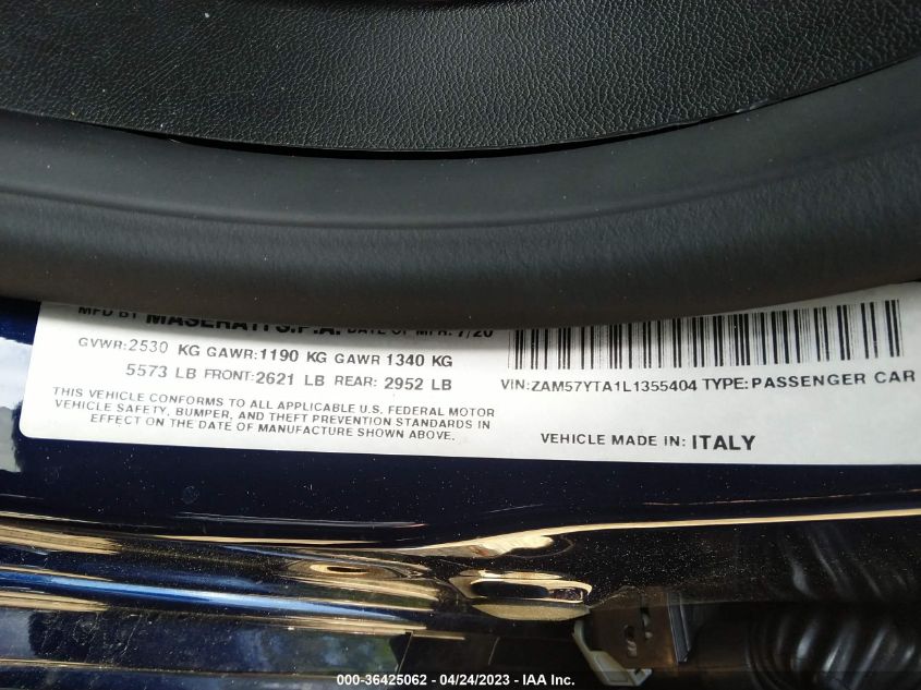 2020 MASERATI GHIBLI S Q4 ZAM57YTA1L1355404