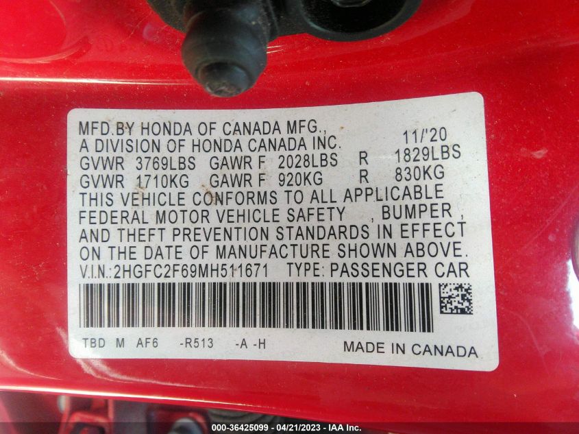 2021 HONDA CIVIC SEDAN LX - 2HGFC2F69MH511671