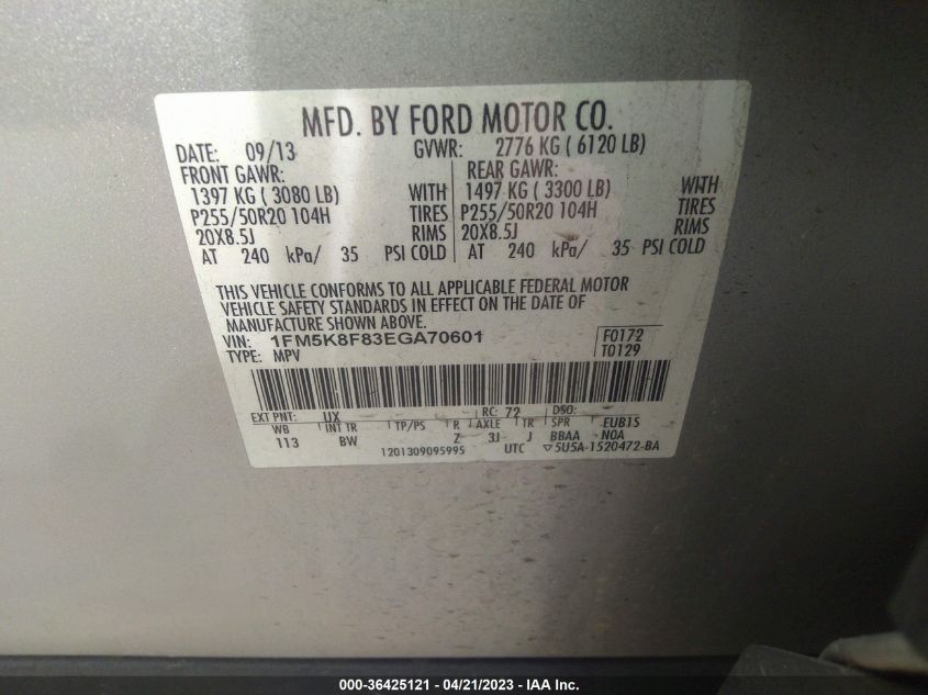2014 FORD EXPLORER LIMITED - 1FM5K8F83EGA70601