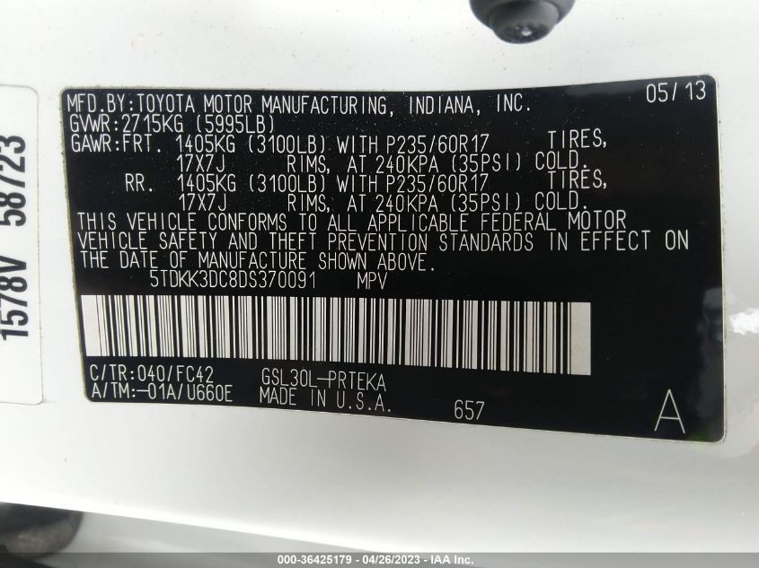 2013 TOYOTA SIENNA LE - 5TDKK3DC8DS370091