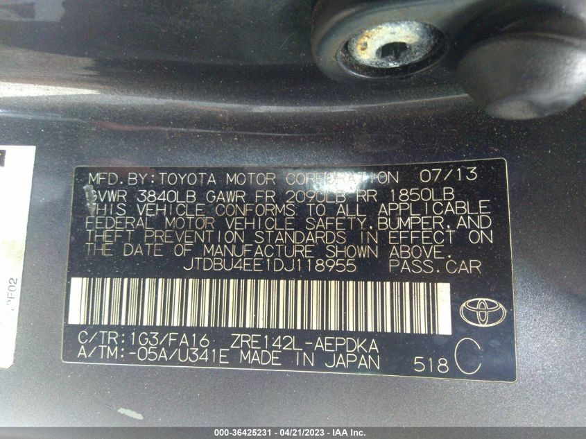 2013 TOYOTA COROLLA L/LE/S - JTDBU4EE1DJ118955