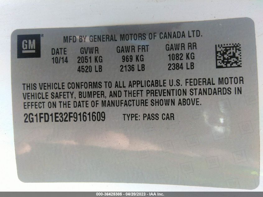 2015 CHEVROLET CAMARO LT - 2G1FD1E32F9161609
