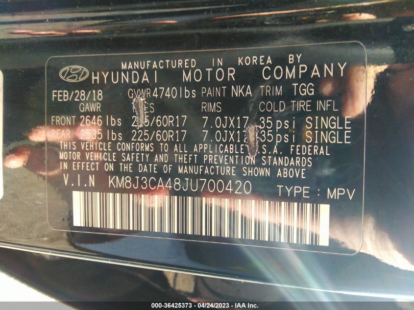 2018 HYUNDAI TUCSON SEL - KM8J3CA48JU700420
