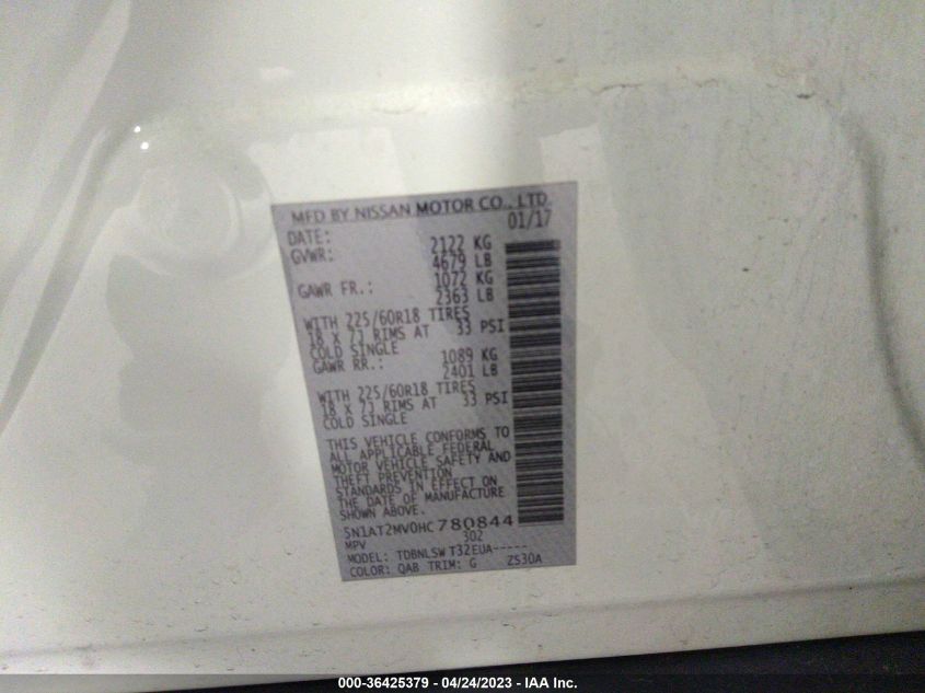 2017 NISSAN ROGUE SL - 5N1AT2MV0HC780844