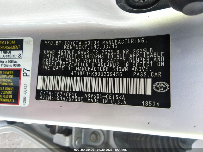 2013 TOYOTA CAMRY L/LE/SE/XLE - 4T1BF1FK8DU239456