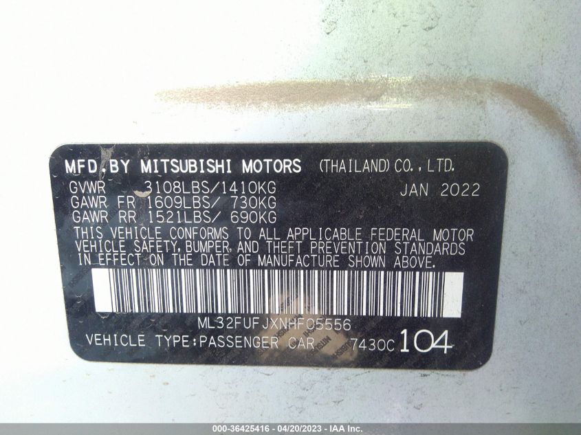 2022 MITSUBISHI MIRAGE G4 ES/LE/BLACK EDITION - ML32FUFJXNHF05556