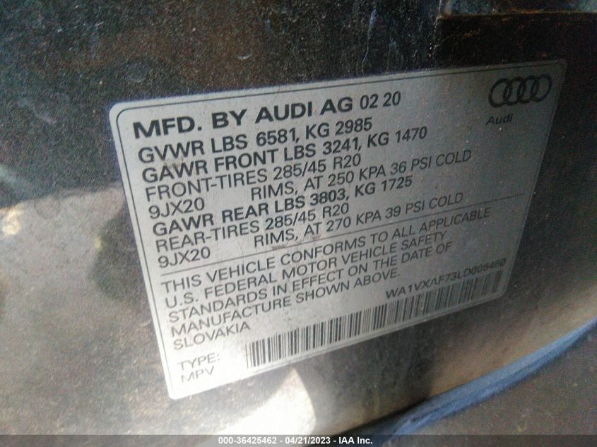 2020 AUDI Q7 PRESTIGE - WA1VXAF73LD006460