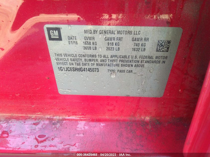 2016 CHEVROLET SONIC LT - 1G1JC6SH8G4145073